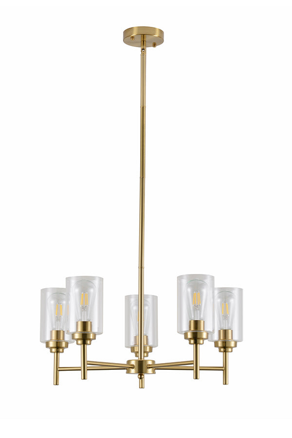 5-Lights Chandelier Light - Brass Gold Finish with Clear Glass Shades, –  LEDMyPlace