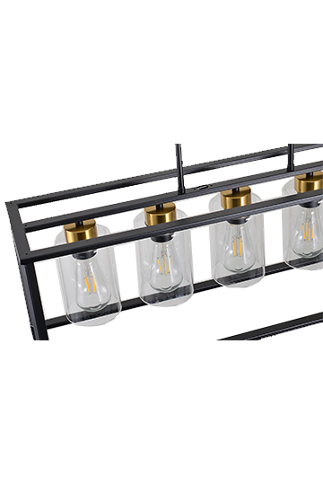 Clear Glass 5-Light Black and Gold Rectangle Chandelier F1011-5H