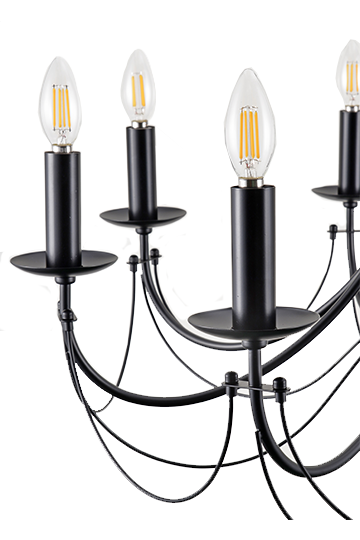 8-Light Matte Black Traditional Candle-Style Hanging Chandelier