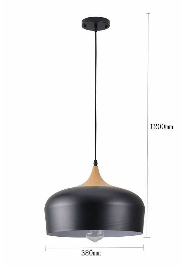 Black and Faux Wood Modern Pendant Light F1005-1H