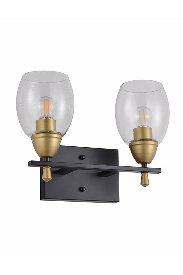 Seedy Glass Black and Gold 2-Light Wall Sconce F2001-2W