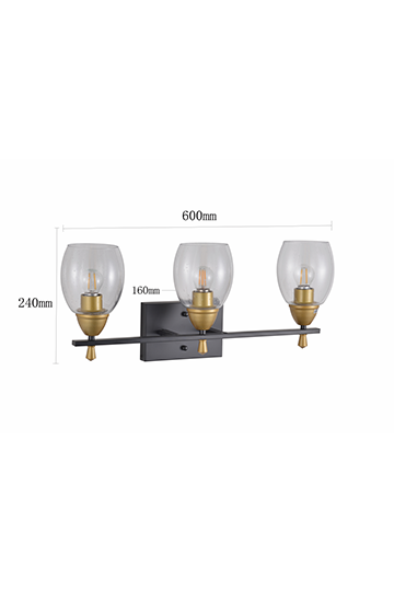 Seedy Glass Black and Gold 3-Light Wall Sconce F2001-3W
