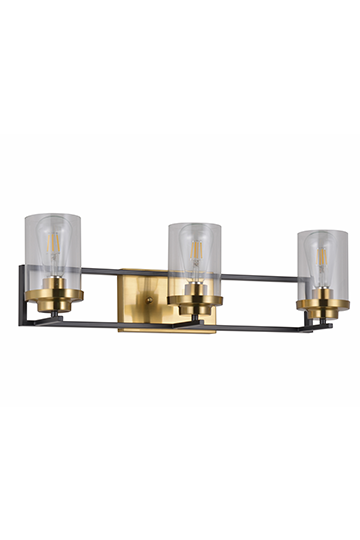 3-Light Gold and Black Modern Clear Glass Wall Sconce