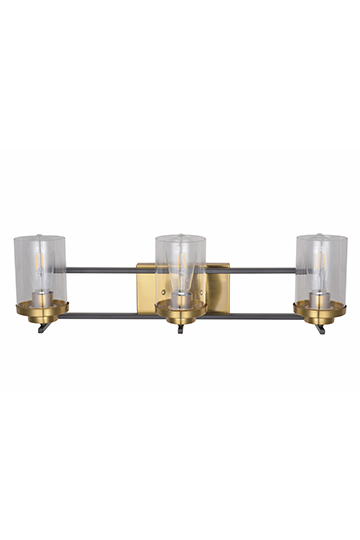 3-Light Gold and Black Modern Clear Glass Wall Sconce