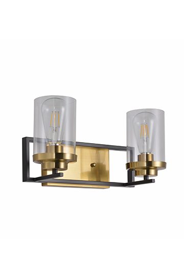 2-Light Gold and Black Modern Clear Glass Wall Sconce