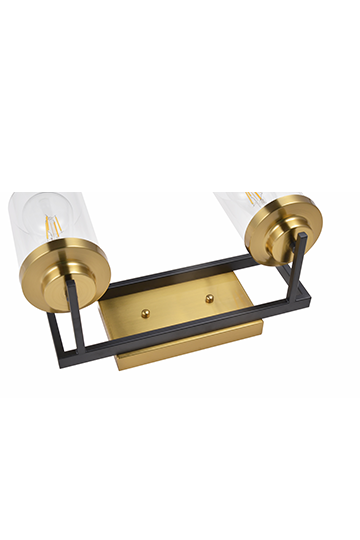 2-Light Gold and Black Modern Clear Glass Wall Sconce