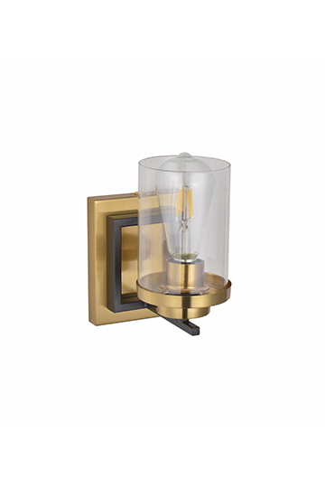 1-Light Gold and Black Modern Clear Glass Wall Sconce