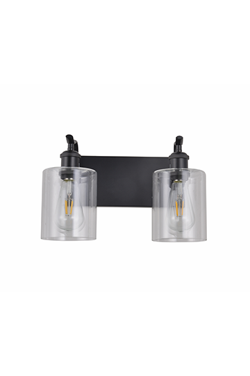 2-Light Black Modern Clear Glass Wall Sconce