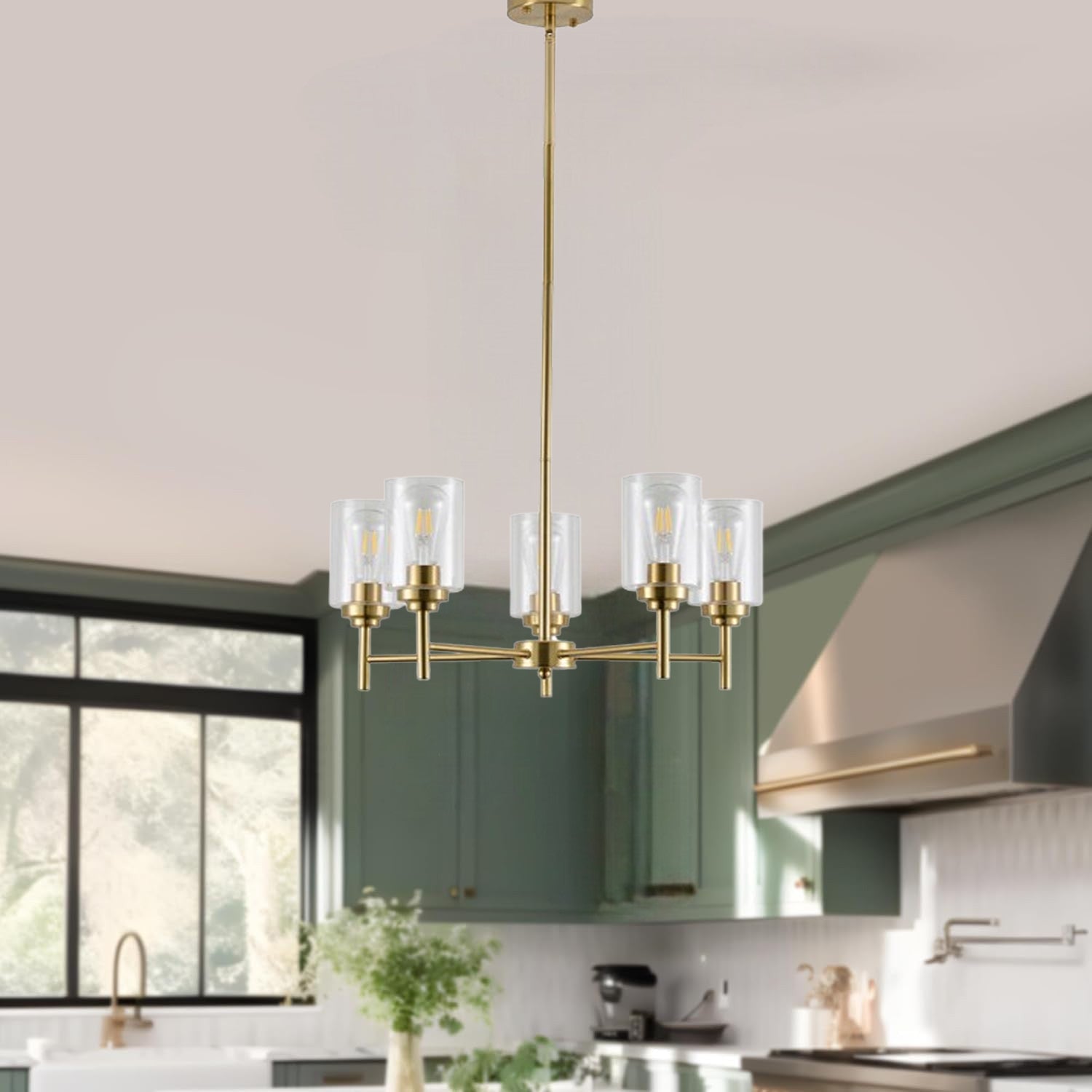 5-Light Gold Modern Clear Glass Chandelier