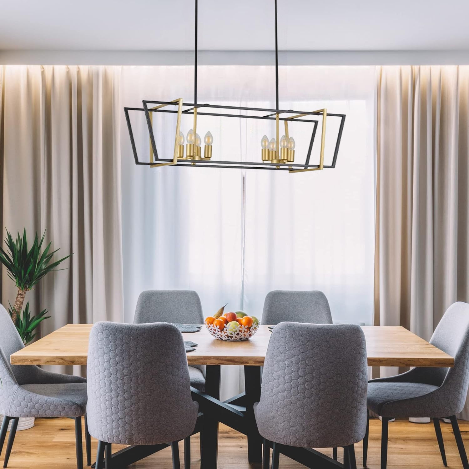 8-Light Black and Gold Modern Rectangular Chandelier