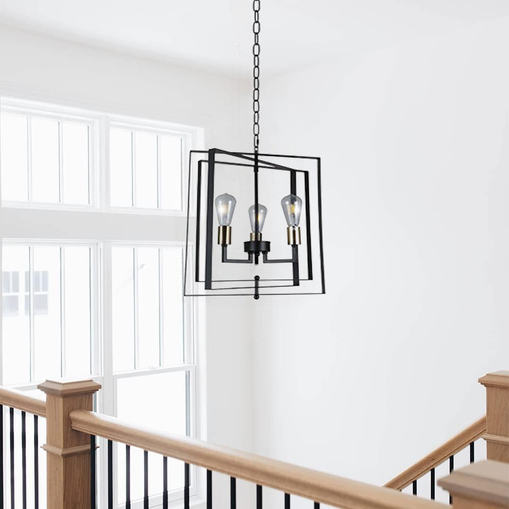 3-Light Matte Black Transitional Geometric Hanging Pendant Light