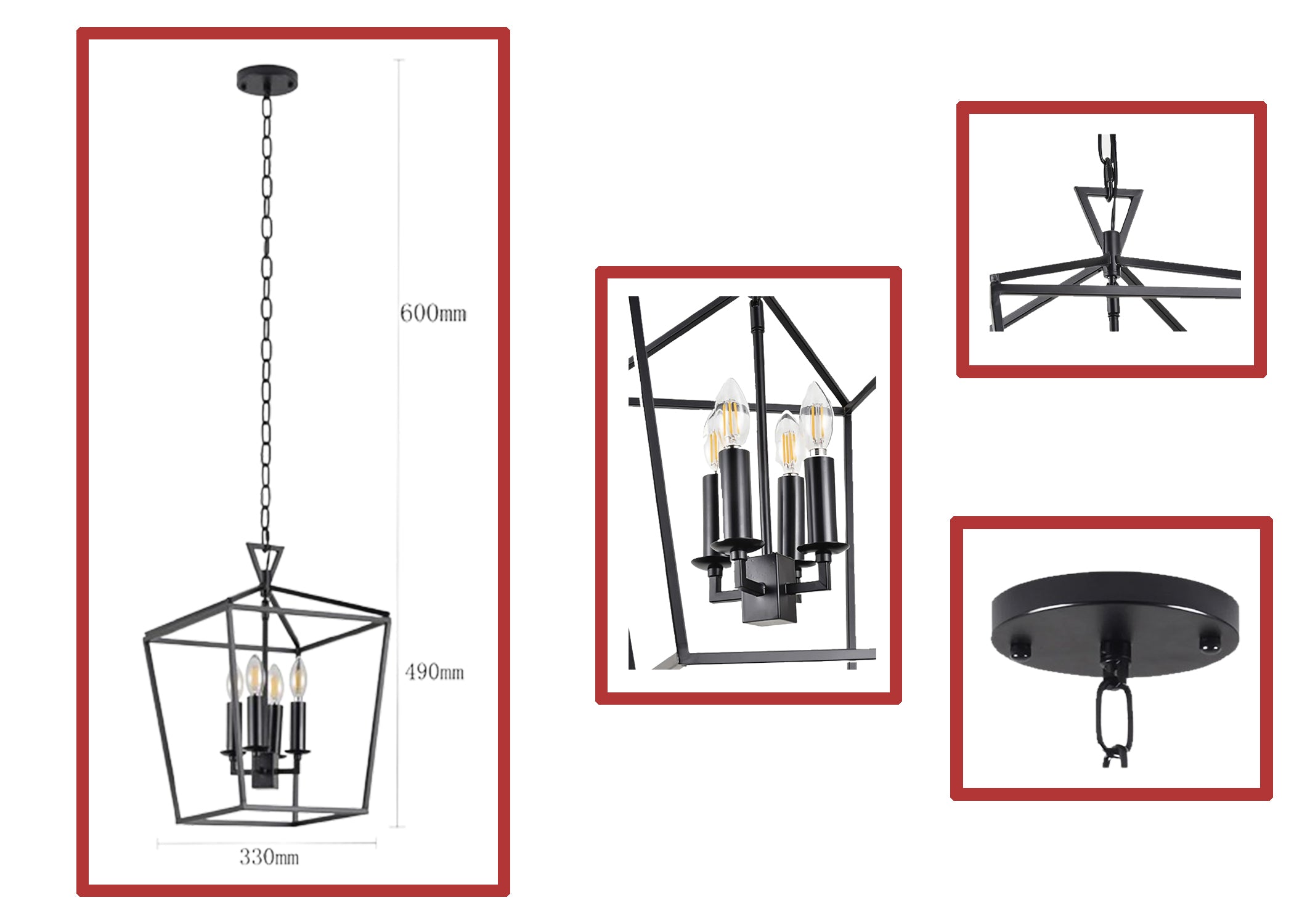 Geometric 4-Light Black Pendant Chandelier – Modern Industrial Design