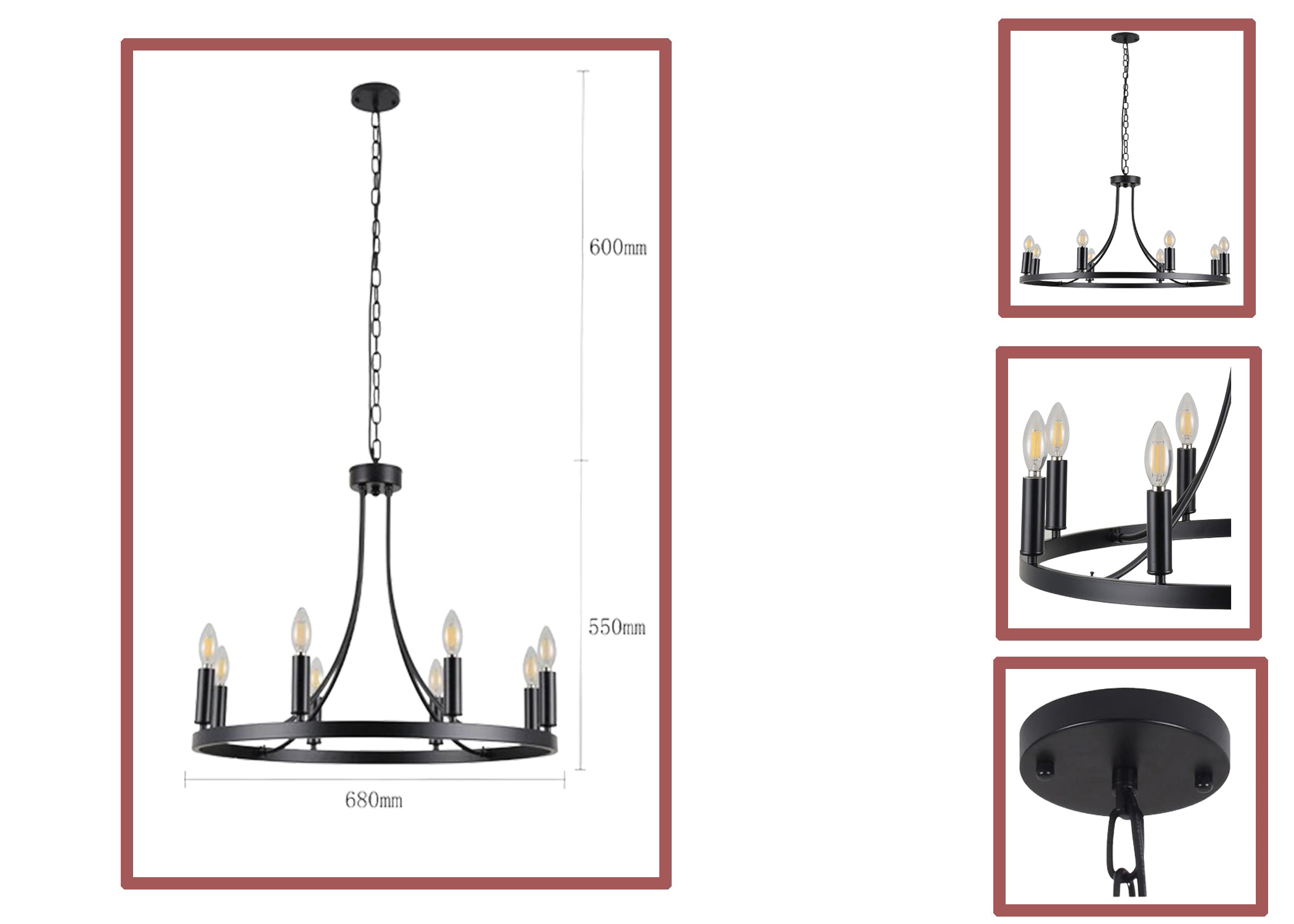 8-Light Black Modern Round Chandelier