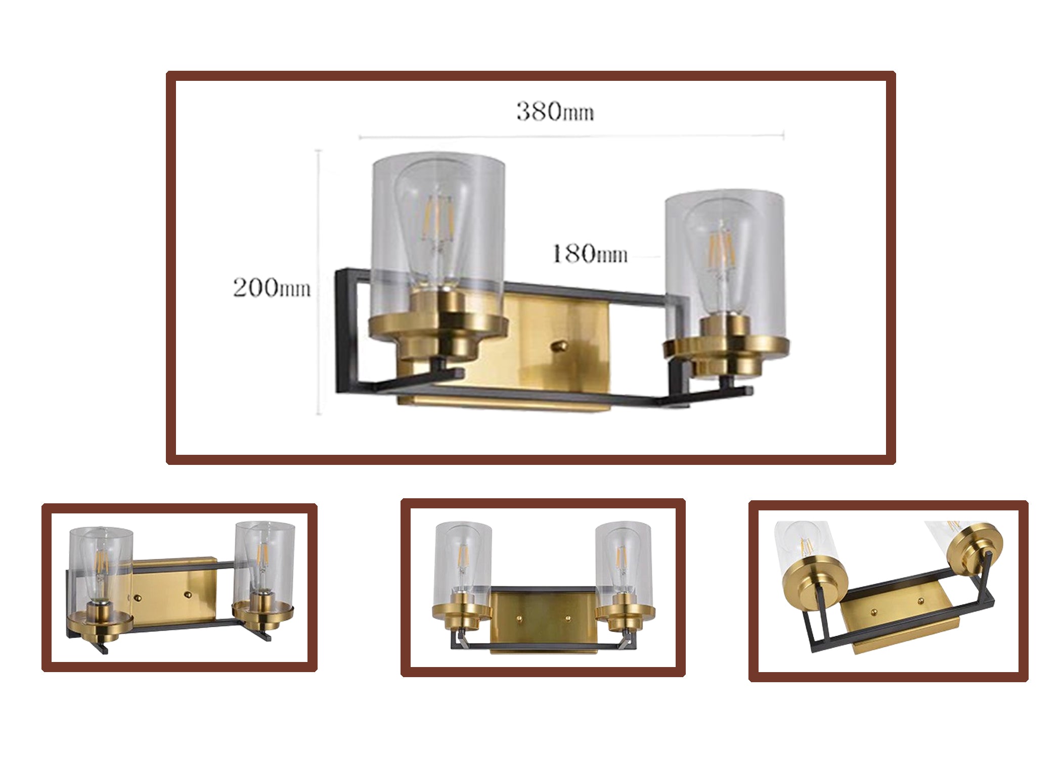 2-Light Gold and Black Modern Clear Glass Wall Sconce