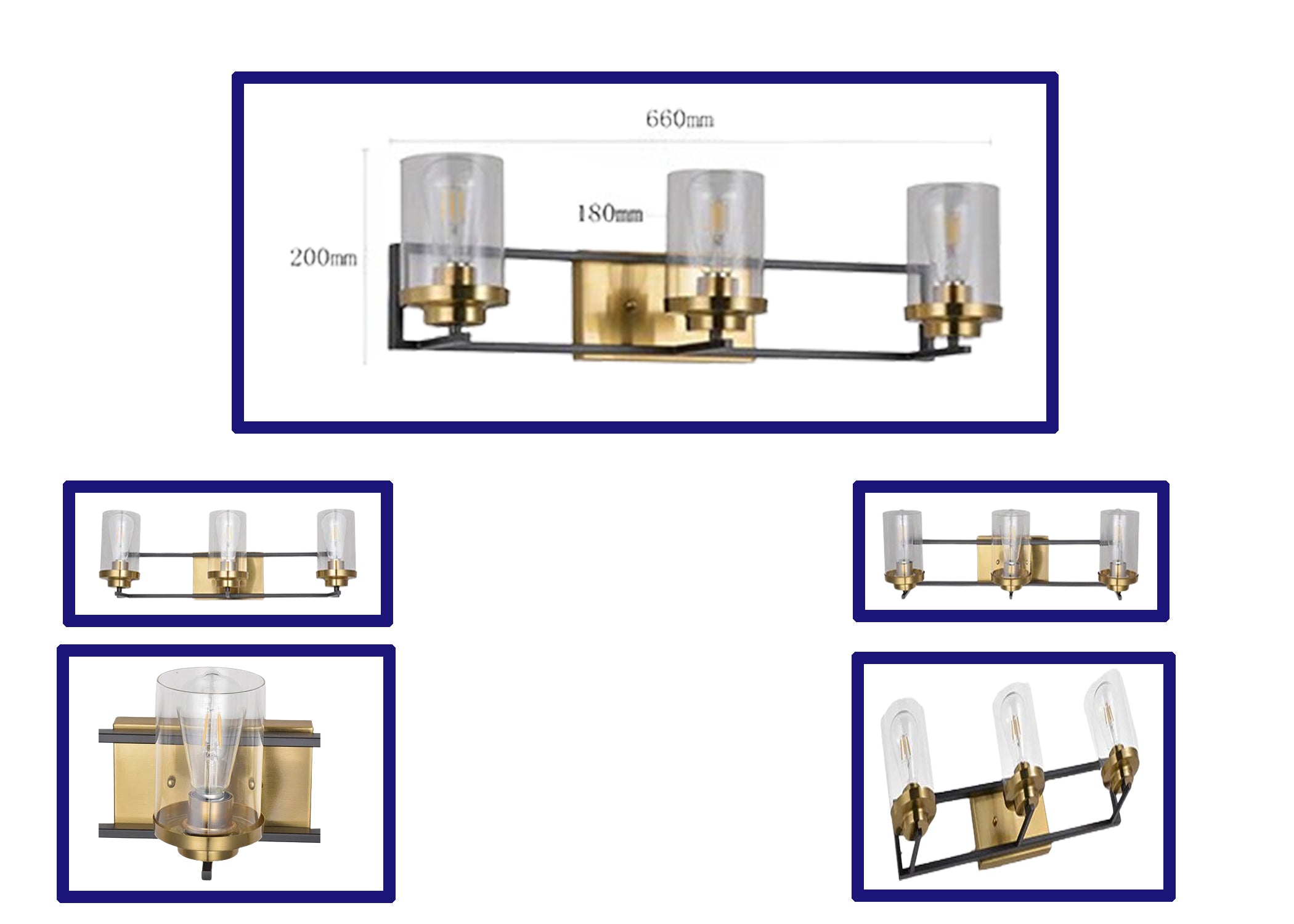 3-Light Gold and Black Modern Clear Glass Wall Sconce