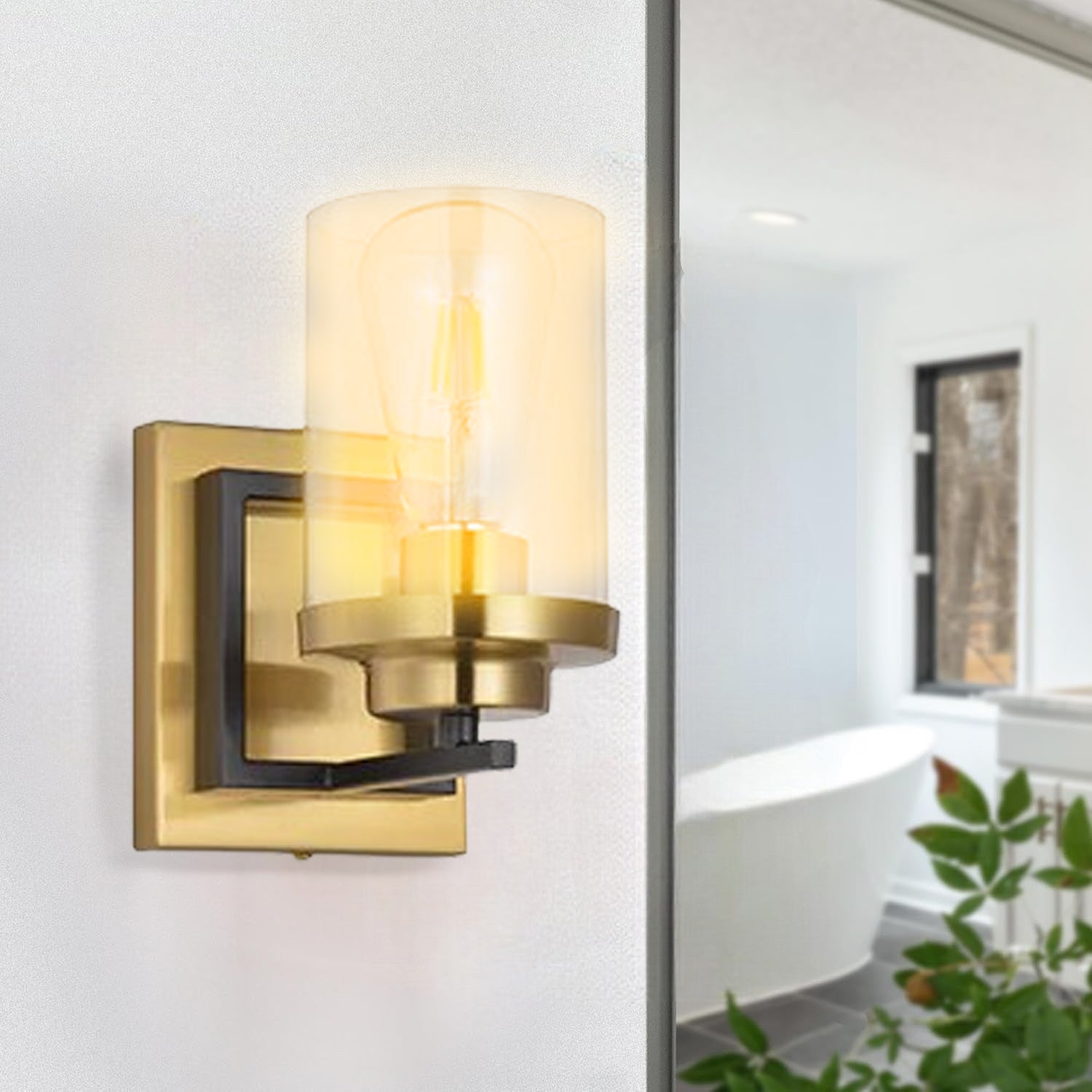 1-Light Gold and Black Modern Clear Glass Wall Sconce