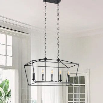 5-Light Black Modern Geometric Linear Chandelier