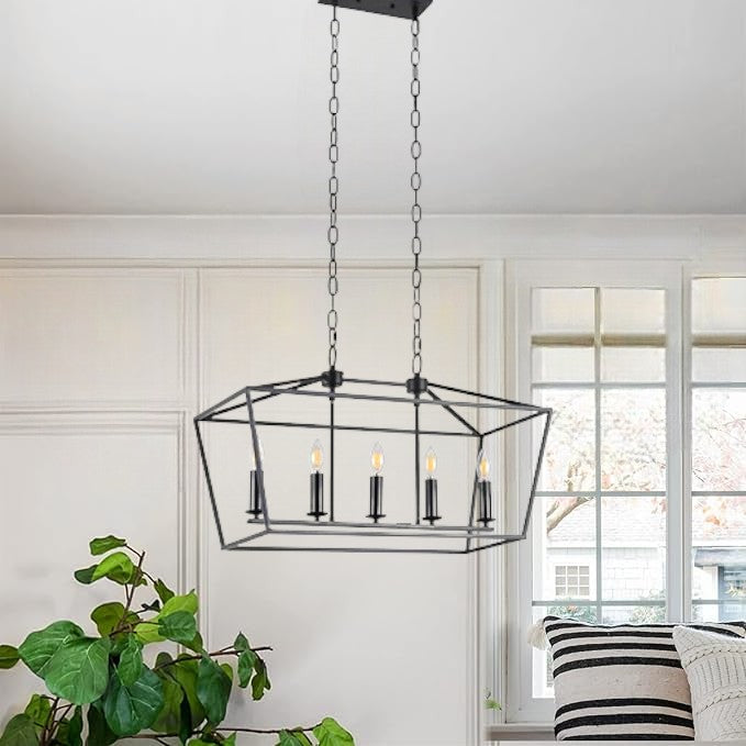 5-Light Black Modern Geometric Linear Chandelier