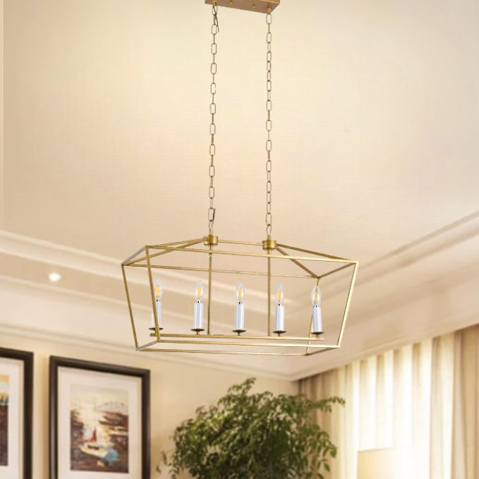 5-Light Gold Modern Geometric Linear Chandelier