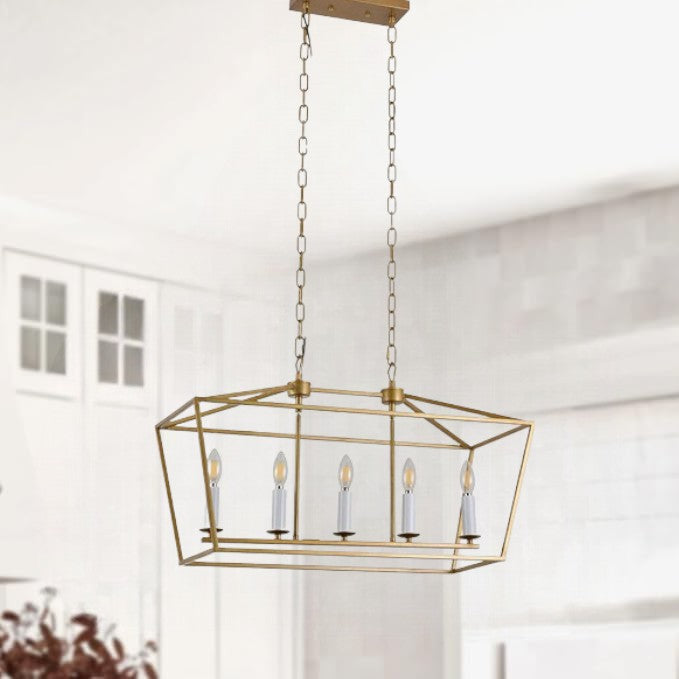 5-Light Gold Modern Geometric Linear Chandelier