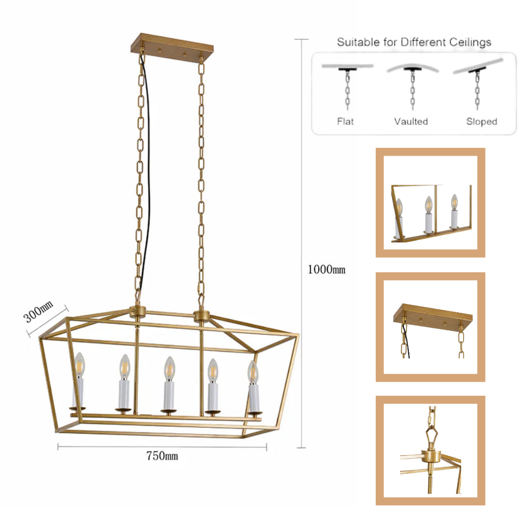 5-Light Gold Modern Geometric Linear Chandelier