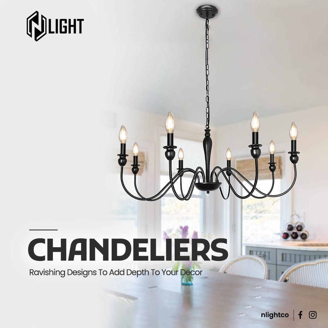 6-Light Black Chandelier F1013-6H