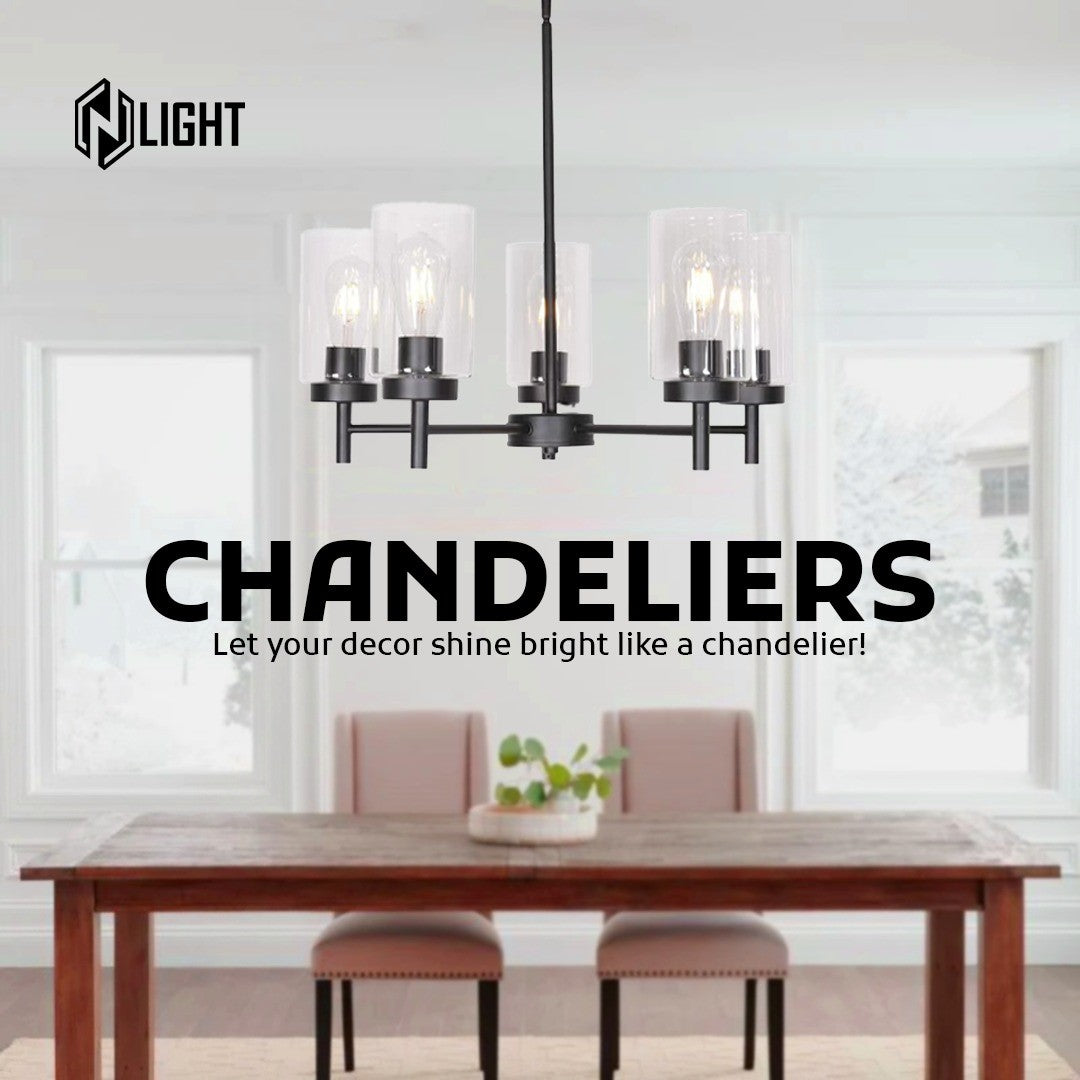 Clear Glass 5-Light Black Chandelier F1002-5H