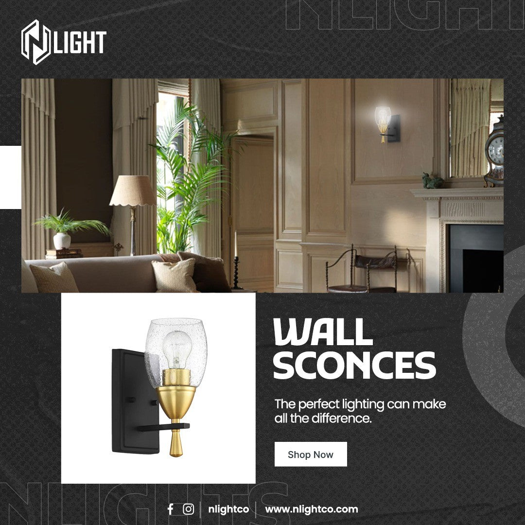 1-Light Black and Gold Modern Seedy Glass Wall Sconce