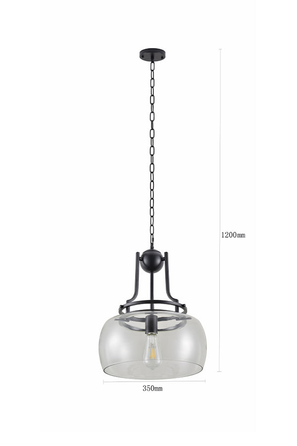 1-Light Black Modern Clear Glass Pendant Light